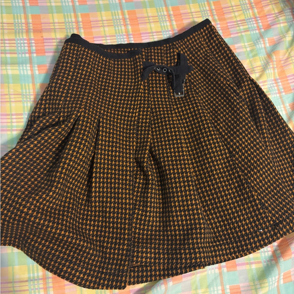 Free People Black and Brown Houndstooth A-Line Skirt